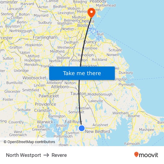 North Westport to Revere map