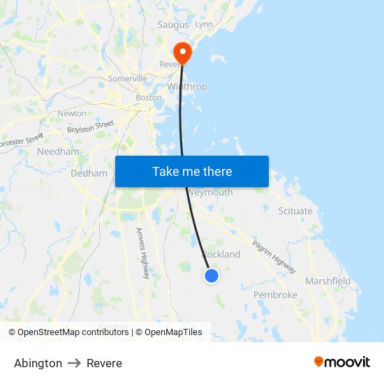 Abington to Revere map