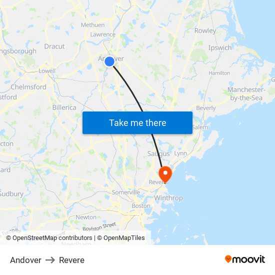 Andover to Revere map