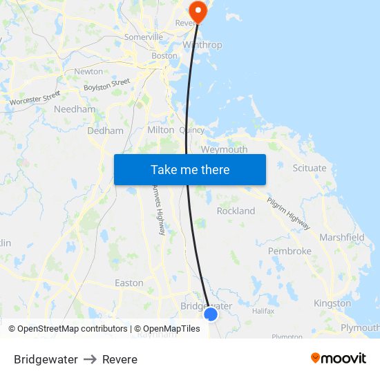 Bridgewater to Revere map