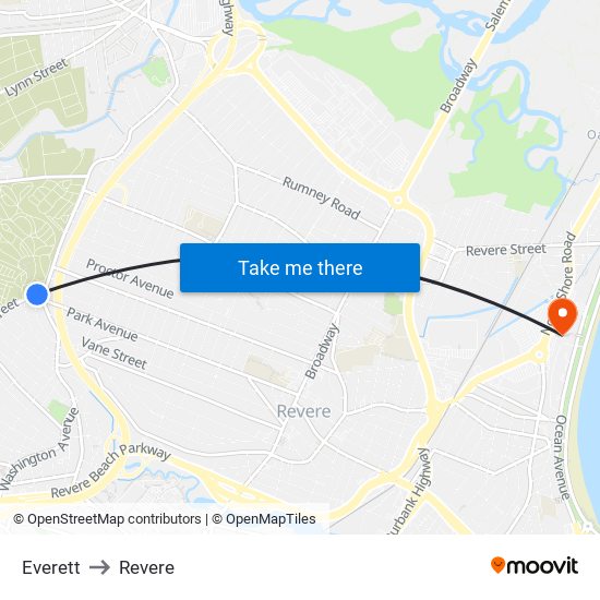 Everett to Revere map