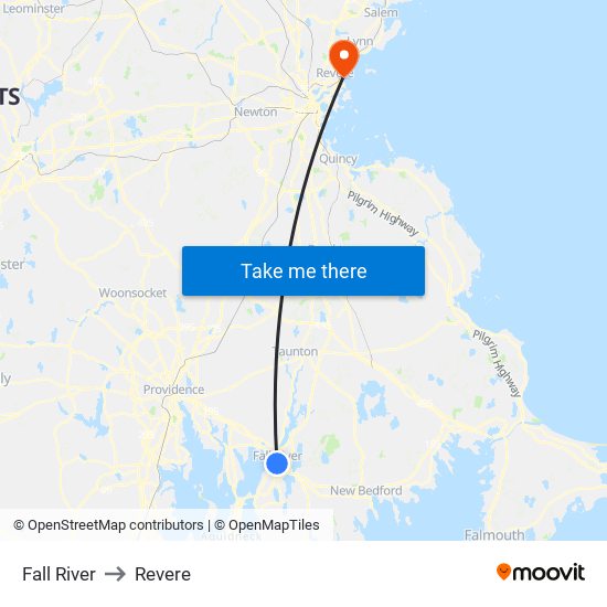 Fall River to Revere map