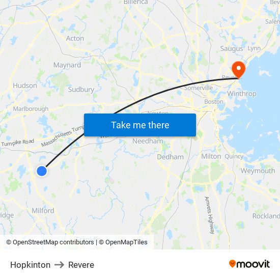 Hopkinton to Revere map