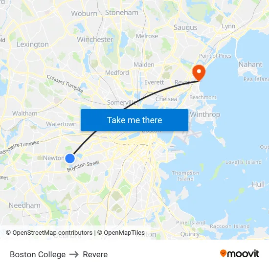 Boston College to Revere map