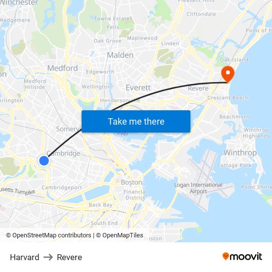 Harvard to Revere map