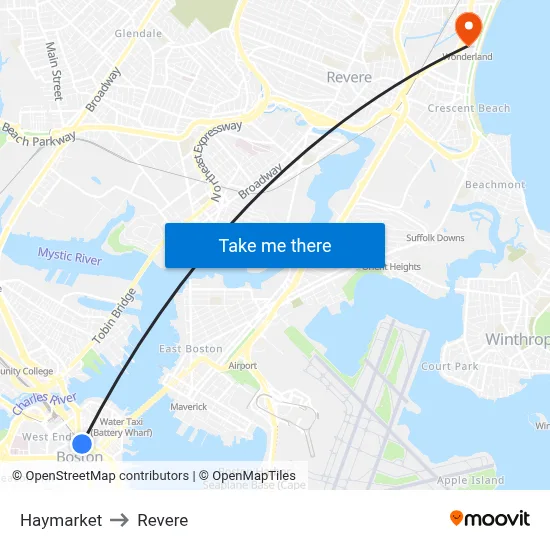Haymarket to Revere map