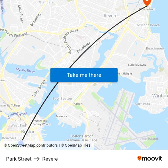 Park Street to Revere map