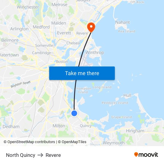 North Quincy to Revere map