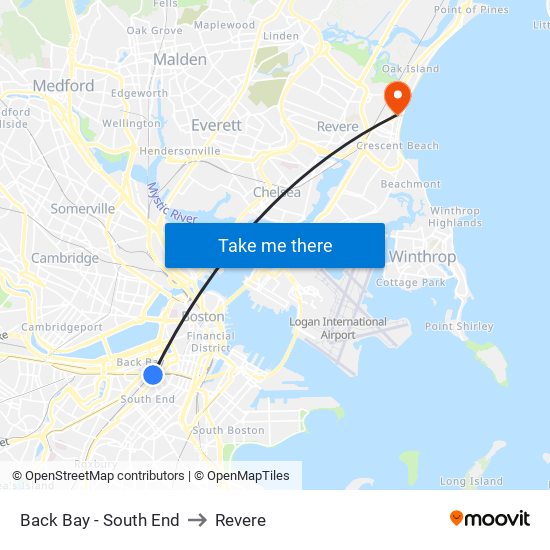 Back Bay - South End to Revere map