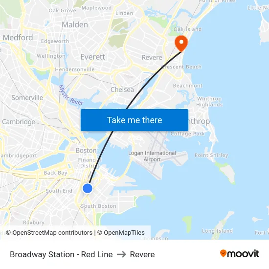 Broadway Station - Red Line to Revere map