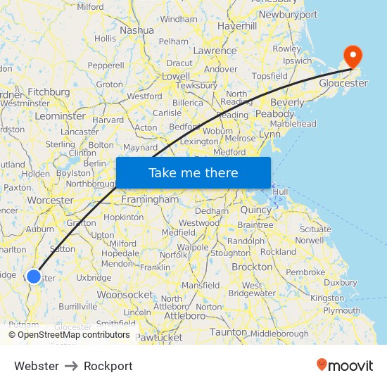 Webster to Rockport map