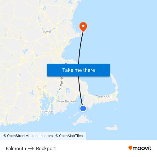 Falmouth to Rockport map