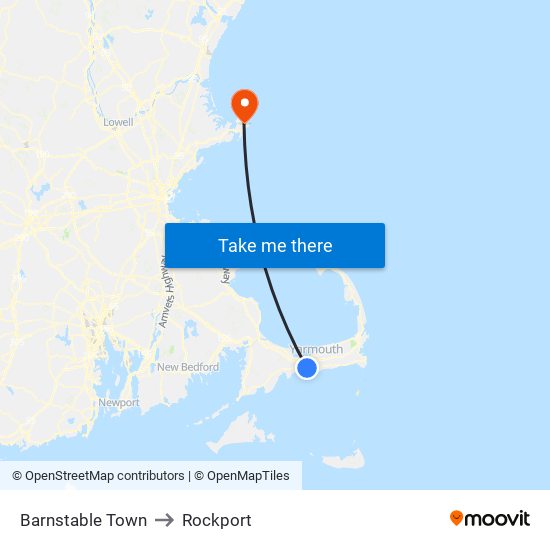 Barnstable Town to Rockport map