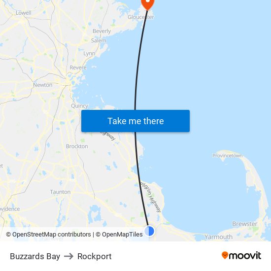Buzzards Bay to Rockport map