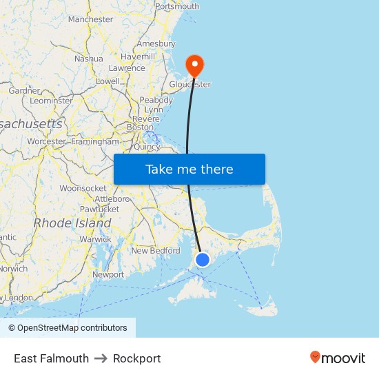 East Falmouth to Rockport map