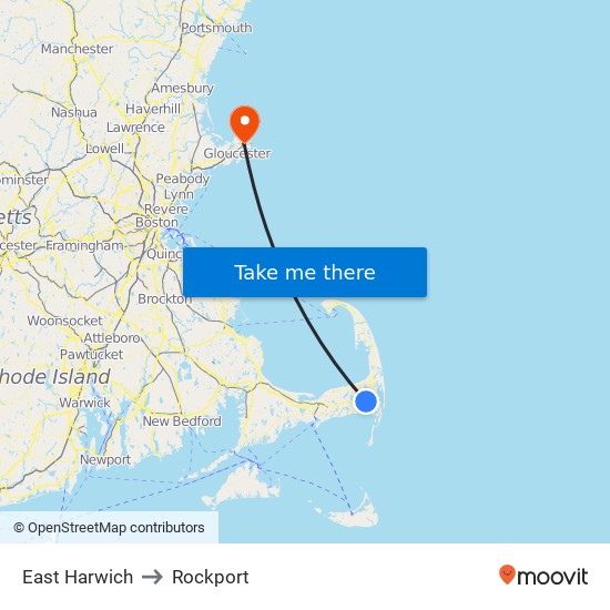 East Harwich to Rockport map