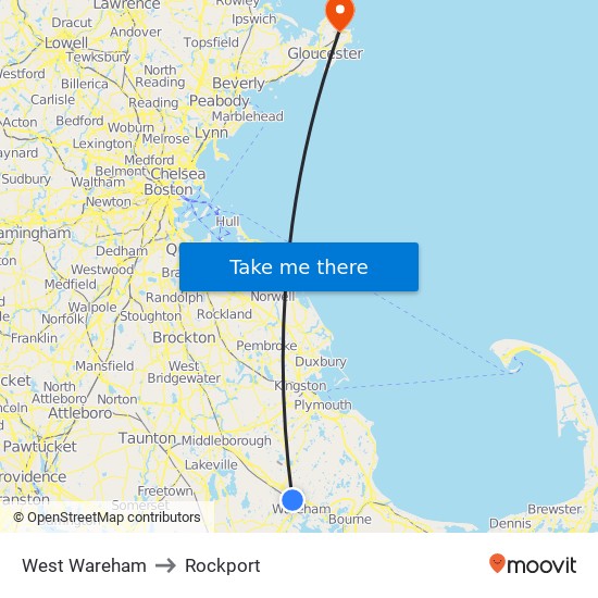 West Wareham to Rockport map