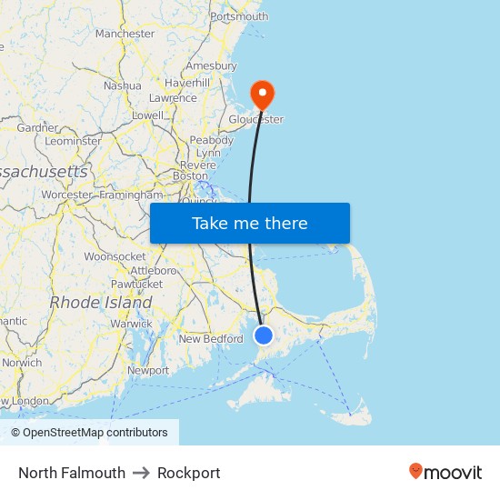 North Falmouth to Rockport map