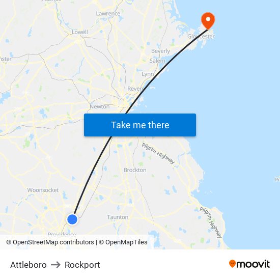 Attleboro to Rockport map