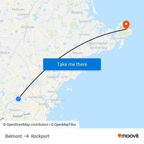 Belmont to Rockport map