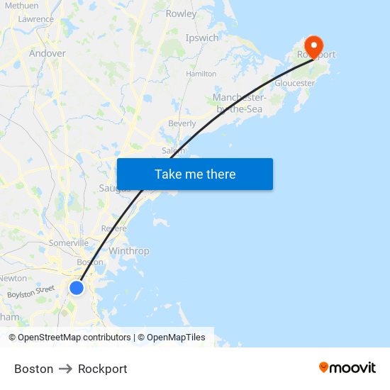 Boston to Rockport map