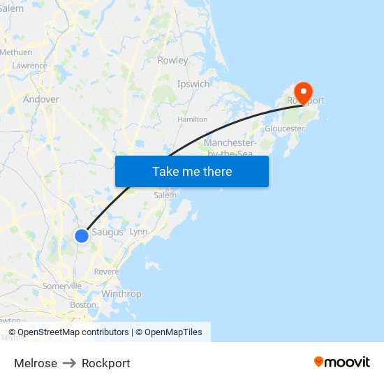 Melrose to Rockport map
