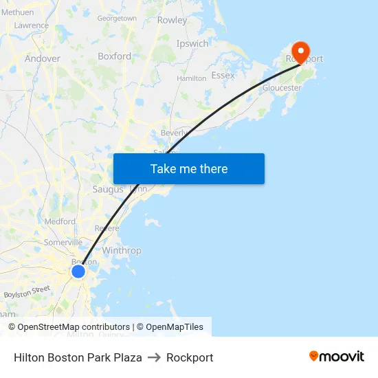 Hilton Boston Park Plaza to Rockport map