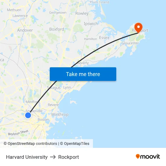 Harvard University to Rockport map
