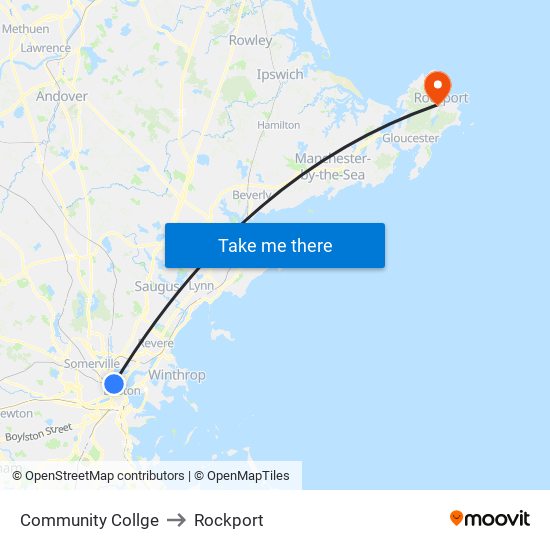 Community Collge to Rockport map