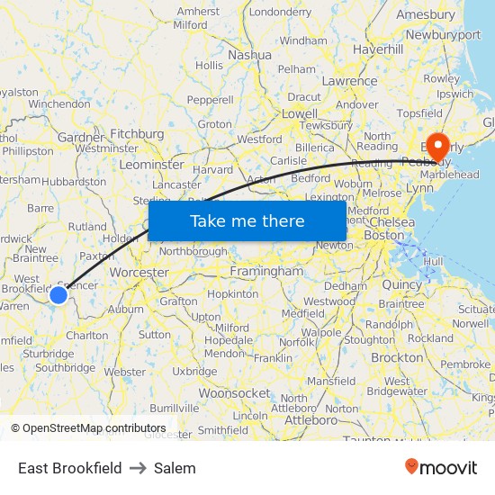 East Brookfield to Salem map