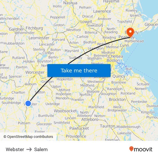 Webster to Salem map