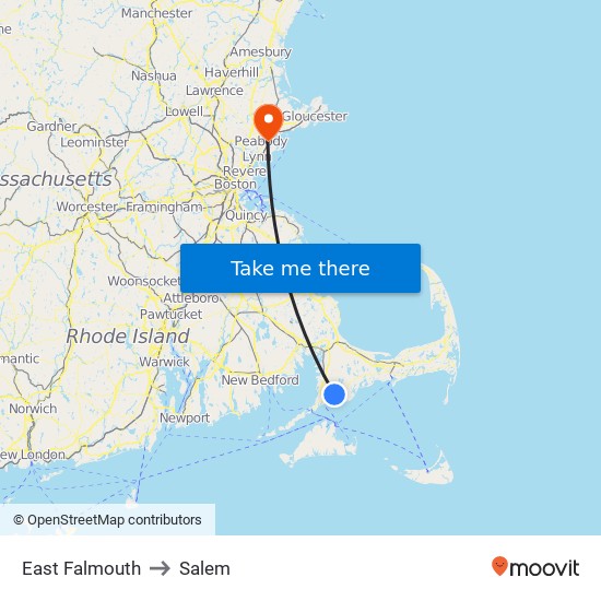 East Falmouth to Salem map