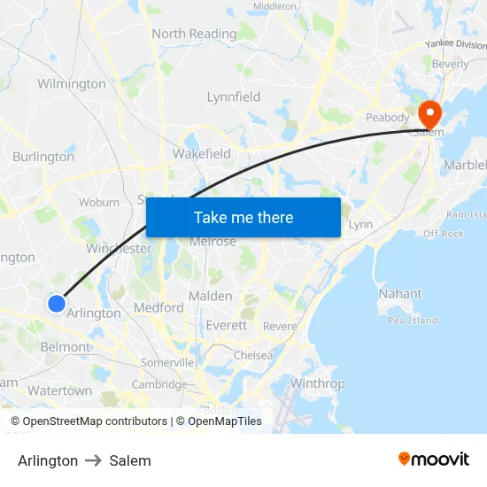 Arlington to Salem map
