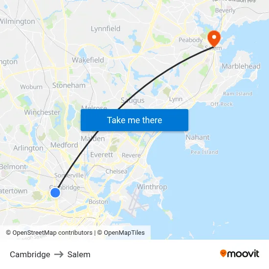 Cambridge to Salem map