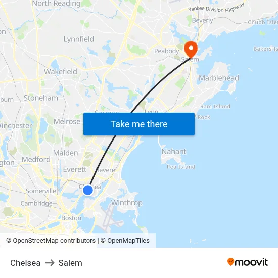 Chelsea to Salem map