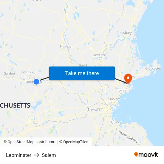 Leominster to Salem map