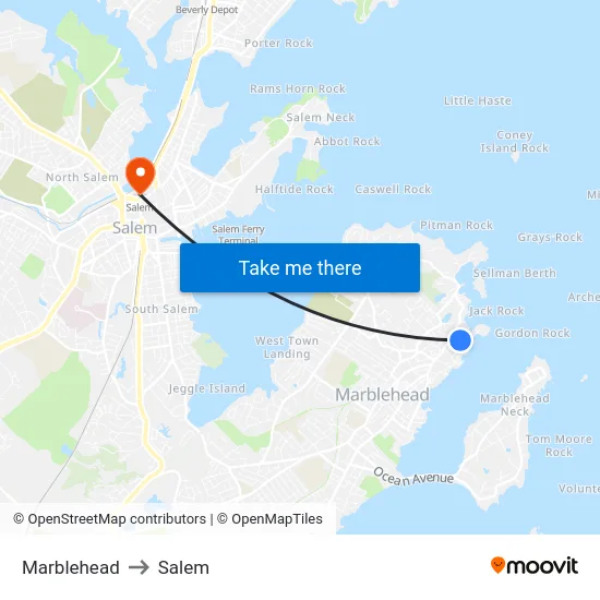 Marblehead to Salem map