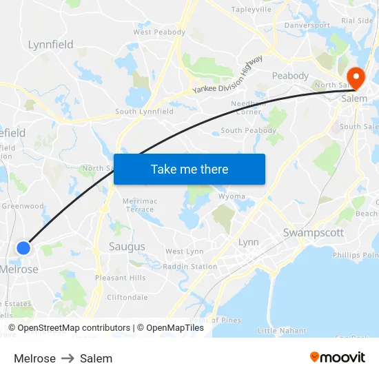 Melrose to Salem map
