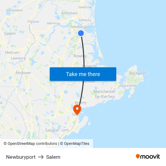 Newburyport to Salem map
