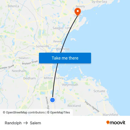 Randolph to Salem map