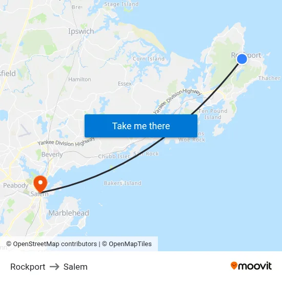 Rockport to Salem map