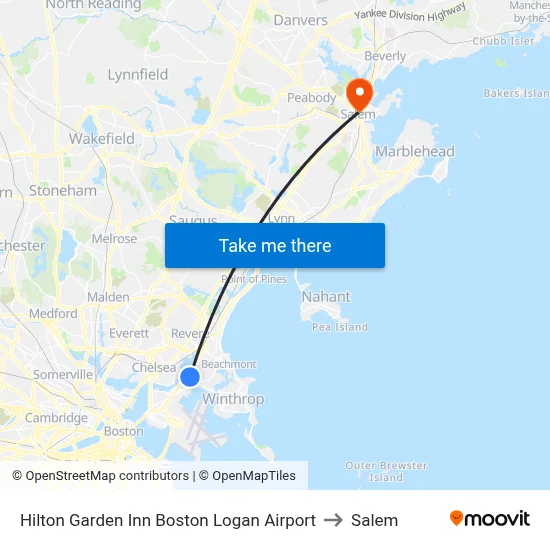 Hilton Garden Inn Boston Logan Airport to Salem map