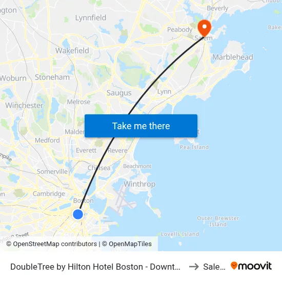 DoubleTree by Hilton Hotel Boston - Downtown to Salem map