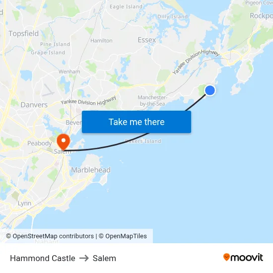 Hammond Castle to Salem map