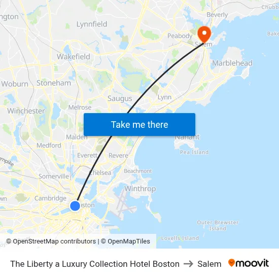 The Liberty a Luxury Collection Hotel Boston to Salem map