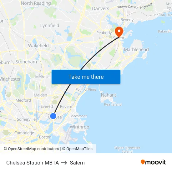 Chelsea Station MBTA to Salem map