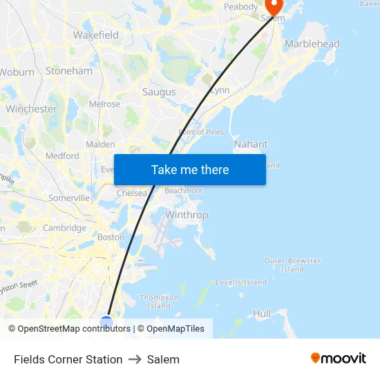 Fields Corner Station to Salem map