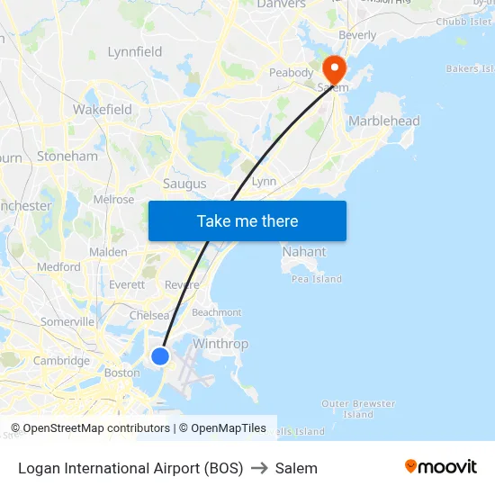 Logan International Airport (BOS) to Salem map