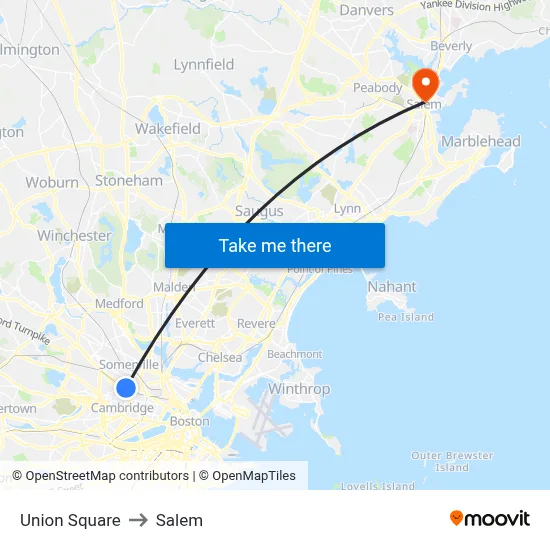 Union Square to Salem map