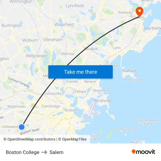 Boston College to Salem map